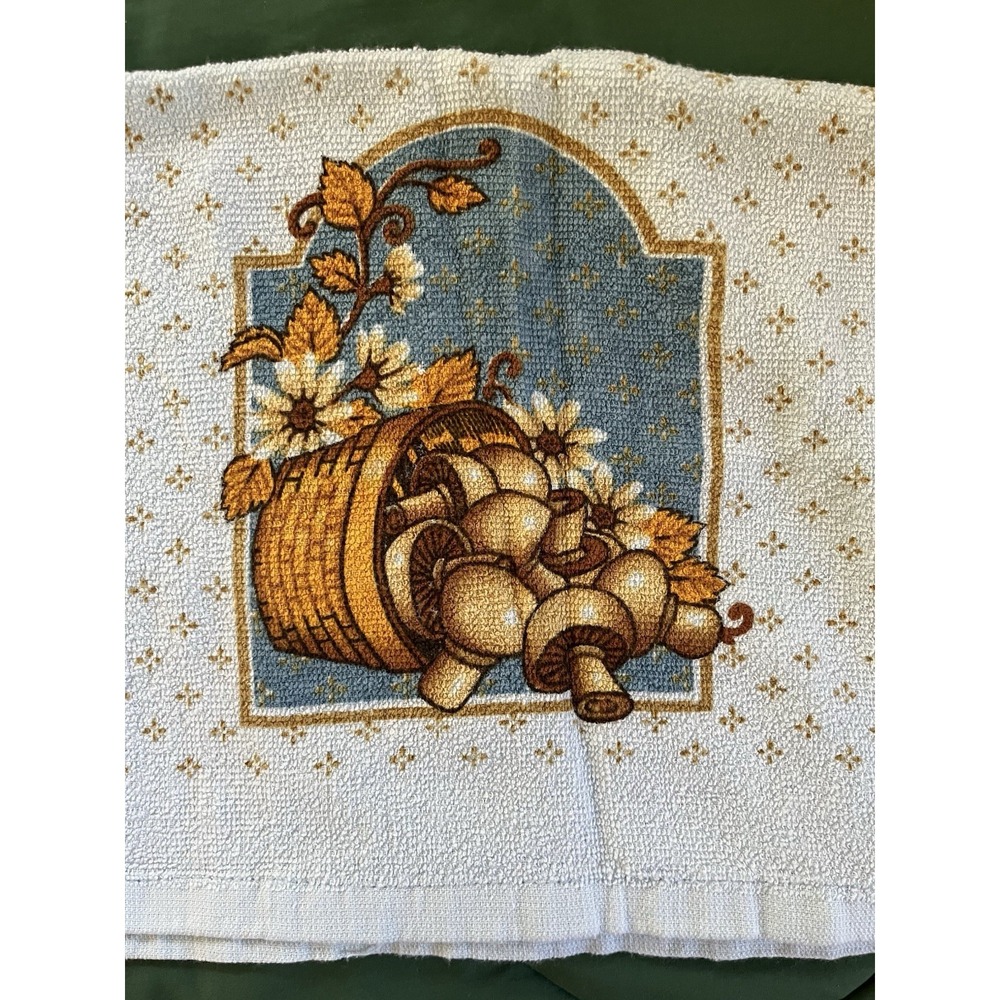 Vintage Franco Mushroom Kitchen Towel Cotton Terry Cloth Retro 70s Cottagecore